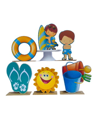 Kit display de mesa 6 peças festa pool party masculino mdf
