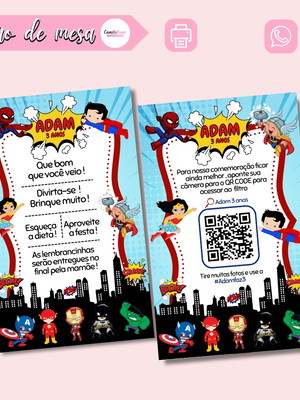 Cartão de mesa:agradecimento, intruções e qr code da moldura
