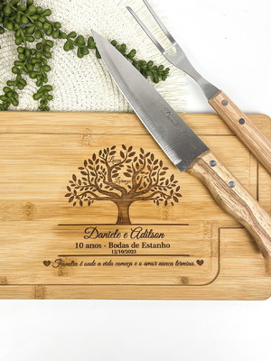 8 kits para churrasco em bambu - 3 peças personalizados