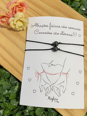 Pulseira com imã amizade casal, regulagem em macramê miçanga