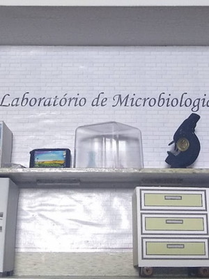 Quadro cenário laboratório de microbiologia em mdf miniatura