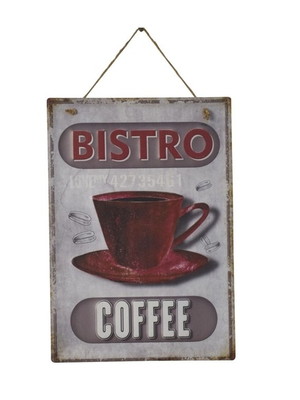 Placa decorativa coffee bistro em ferro 28 x 40 cm