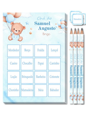 60 kits- bingo chá de bebê ursinho com balão