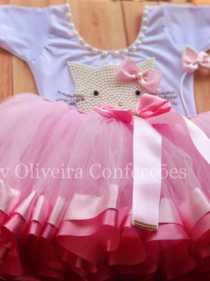 Conjunto tutu da hello kitty de pérolas tutu luxo