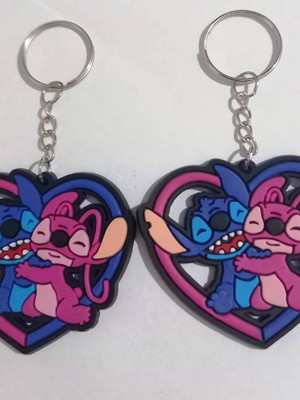 Chaveiro stitch e angel coração emborrachado pct c/4 unidade