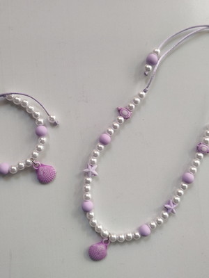 Kit 1 colar e 1 pulseira infantil sereia
