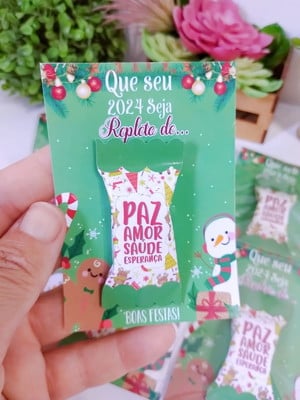 Card com bala natal (verde com branco)