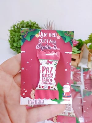 Card com bala natal (vermelho com branco)