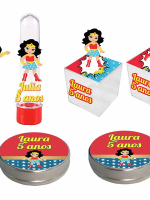 Kit 30 itens decora festa aniversario mulher maravilha
