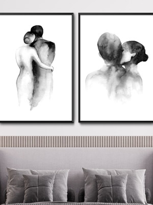 Duo quadro decorativo casal minimalista com vidro