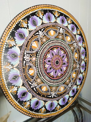 Mandala m187 em mdf pintada e decorada com cristais espelho