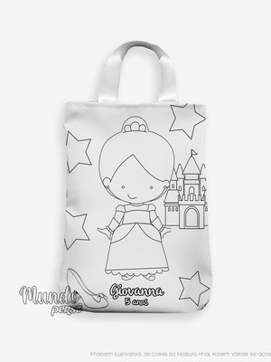 Sacola com alça 18cm x 25cm cinderela para colorir
