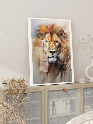 Quadro decorativo leão de judá moderno moldura e vidro