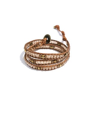 Pulseira chan luu bege opaline boreal e cristal dourado