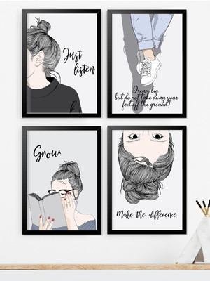 Kit 4 quadros decorativos teen a3