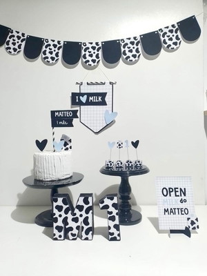 Kit decoração mini mesversário festa eu amo leite