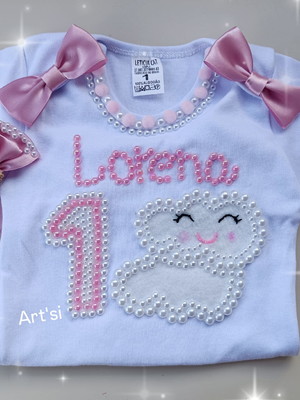 Body mesversario decorado rn a 1 ano - nuvens