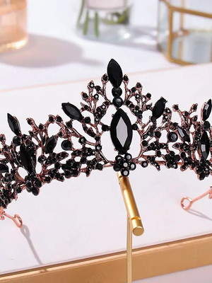 Coroa de cabelo noiva fantasia preta dourada tiara t114