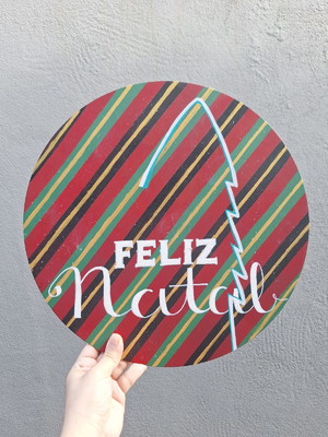 Placa decorativa lettering feliz natal em mdf
