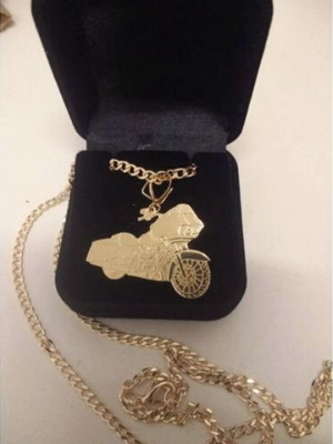 Corrente masculina pingente moto harley d. banhado a ouro