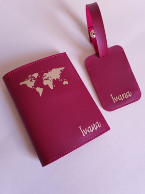 Porta passaporte personalizado mapa mundi e tag para malas