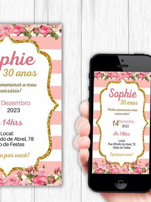 Convite digital florido 30, 40, 50, 60, 70, 80, 90