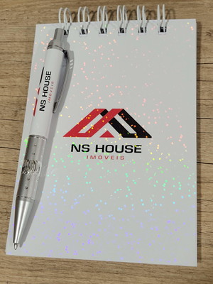 Bloquinho e caneta com logo kit com 10 unids