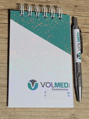 Bloquinho e caneta com logo kit com 10 unids