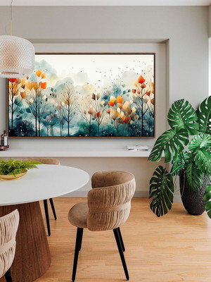 Quadro abstrato flores coloridas canvas moldura 90x60