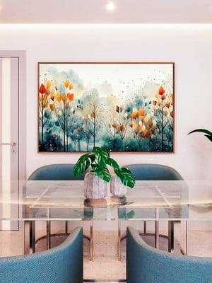 Quadro abstrato flores coloridas canvas moldura 100x70