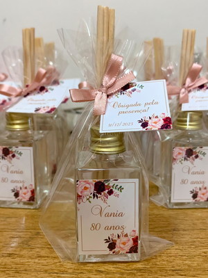 Lembrancinha aromatizador vidro 30ml floral rosê e marsala