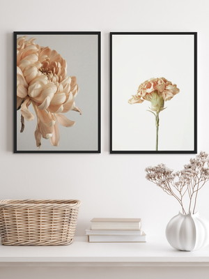 Kit 2 quadros decorativos florais nuances bege-a4 com vidro