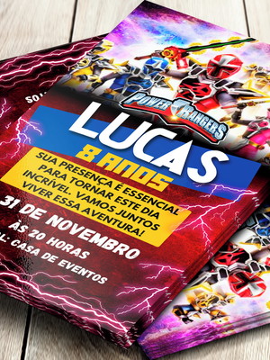 Convite impresso power rangers