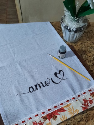 Pano de prato escrito amor