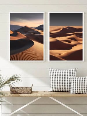 Kit 2 quadros decorativos dunas- paisagem-a4 com vidro