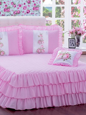 Kit colcha com babado sofia casal 04 peças rosa