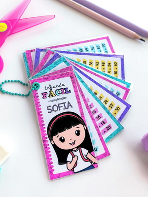 Kit chaveiro tabuada divertida 4 operações básicas ( menina)