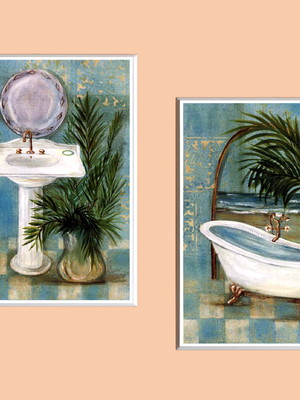 Dupla de quadros para banheiro 4 (moldura branca)