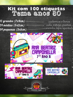 100 etiquetas material escolar anos 80