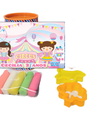 Kit cofrinho com massinha e molde circo rosa
