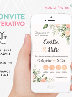 Convite digital interativo casamento salmão/coral