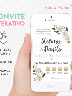 Convite digital interativo casamento branco e dourado