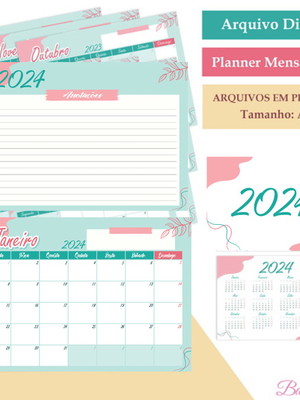 Arquivo digital planner mensal calendário 2024