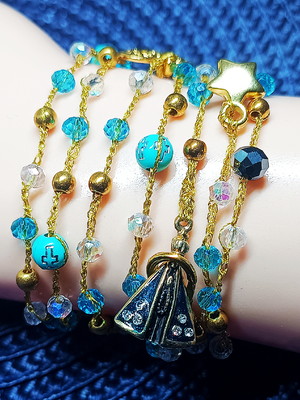 Pulseira artesanal - crochê pedras & pingente n.s. aparecida