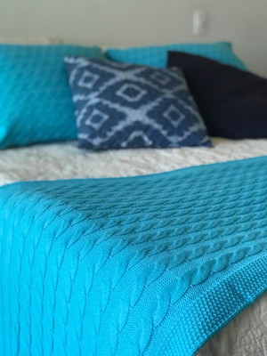 Peseira manta madri trança de trico cama king + 2 capas
