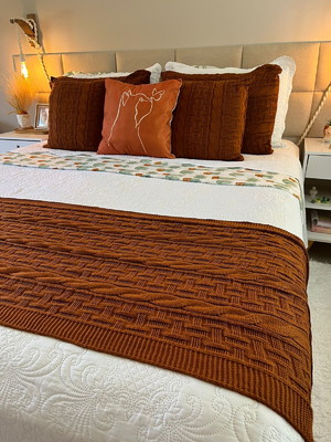 Peseira de tricô trança cama casal sofá + 2 capas almofada