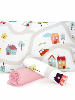 Jogo de cama solteiro carrinhos c/ lençol de elástico rose