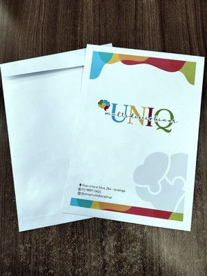 100 envelope personalizado timbrado colorido com logo e nome