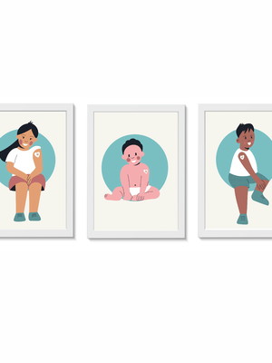 Kit 3 quadros decorativos imunização pediatria 20x30cm