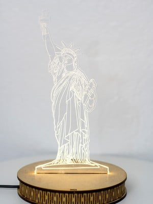 Luminária led 3d acrílico estatua da liberdade, base mdf